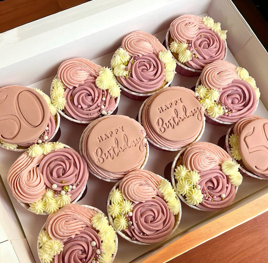 Mixed Colour Swirl Piped, Jam filled Cupcakes